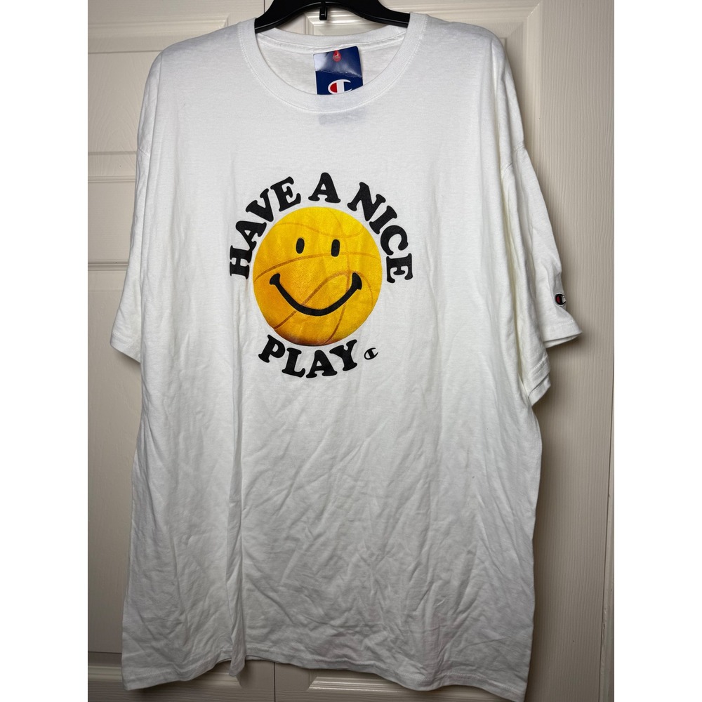 Champion Mens Have A Nice Play Basketball Smiley Face T-Shirt White XXL